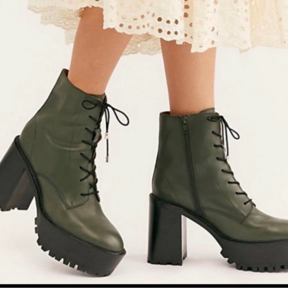 Free People Green Lace Up Boots
